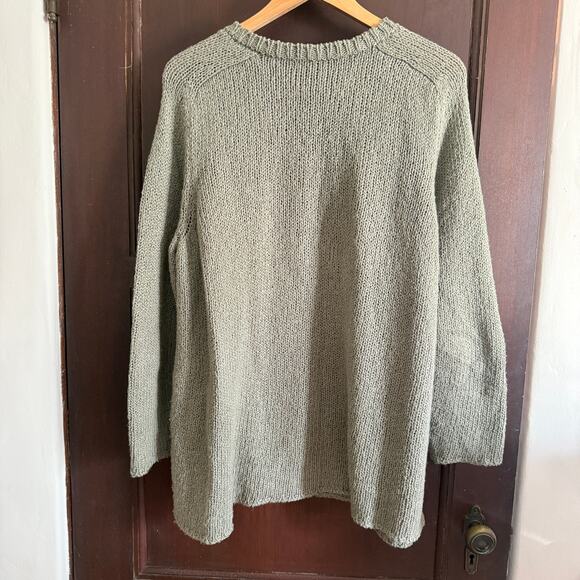 EILEEN FISHER | Light Sage Green Cotton Chunky Knit Crewneck Sweater | Large - Picture 6 of 7